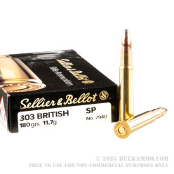 20 Rounds of .303 British Ammo by Sellier & Bellot - 180gr SP