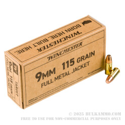 50 Rounds of 9mm Ammo by Winchester Service Grade - 115gr FMJ FN