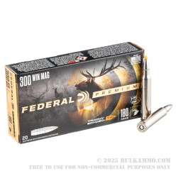 20 Rounds of .300 Win Mag Ammo by Federal Vital-Shok - 180gr Trophy Bonded Tip