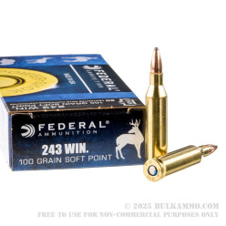 200 Rounds of .243 Win Ammo by Federal Power-Shok - 100gr SP