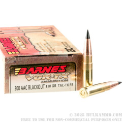 20 Rounds of .300 AAC Blackout Ammo by Barnes VOR-TX - 110gr TAC-TX FB