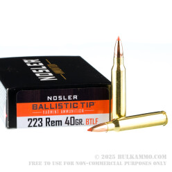 20 Rounds of .223 Ammo by Nosler - 40gr Ballistic Tip Lead-Free