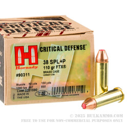 25 Rounds of .38 Spl +P Ammo by Hornady Critical Defense - 110gr JHP