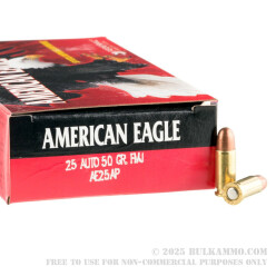 1000 Rounds of .25 ACP Ammo by Federal American Eagle - 50gr FMJ