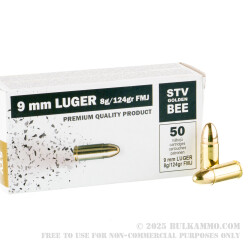 50 Rounds of 9mm Ammo by STV Golden Bee - 124gr FMJ