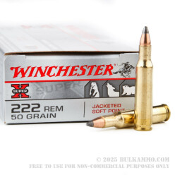 20 Rounds of .222 Rem Ammo by Winchester Super X - 50gr JSP