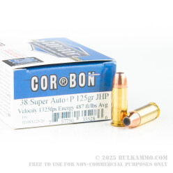 20 Rounds of +P .38 Super Ammo by Corbon - 125gr JHP