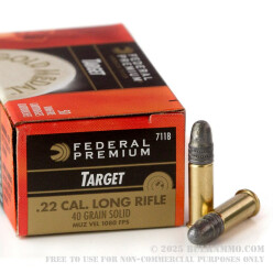 50 Rounds of .22 LR Ammo by Federal Gold Metal Target - 40gr Solid Lead