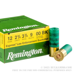 250 Rounds of 12ga Ammo by Remington - 2 3/4" 9P 00 Buckshot