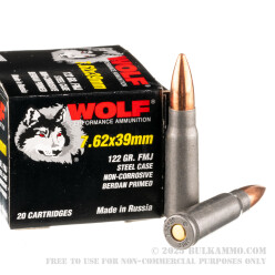 1000 Rounds of 7.62x39mm Ammo by Wolf - 122gr FMJ