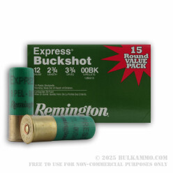 15 Rounds of 12ga Ammo by Remington - 00 Buck