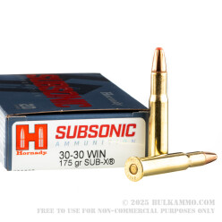 20 Rounds of 30-30 Win Ammo by Hornady Subsonic - 175gr Sub-X