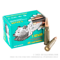 20 Rounds of 7.62x39mm Ammo by Brown Bear - 123gr FMJ