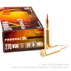 20 Rounds of .270 Win Short Mag Ammo by Federal - 150gr Fusion