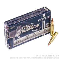 20 Rounds of .222 Rem Ammo by Fiocchi - 50gr VMAX