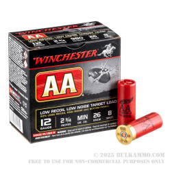 250 Rounds of Low Recoil 12ga Ammo by Winchester AA Low Recoil/Low Noise - 7/8 ounce #8 shot