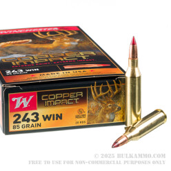 20 Rounds of .243 Win Ammo by Winchester Copper Impact - 85gr Copper Extreme Point