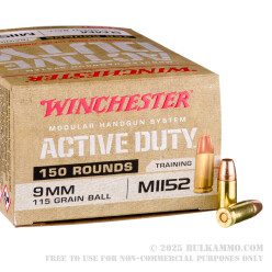 750 Rounds of 9mm Ammo by Winchester Active Duty - 115gr FMJ M1152