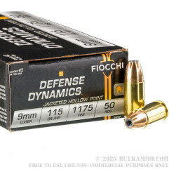 50 Rounds of 9mm Ammo by Fiocchi - 115gr JHP