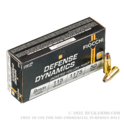 50 Rounds of 9mm Ammo by Fiocchi - 115gr JHP