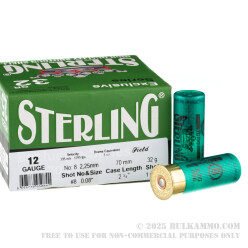 250 Rounds of 12ga Ammo by Sterling - 1-1/8 ounce #8 shot