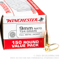 150 Rounds of 9mm NATO Ammo by Winchester - 124gr FMJ