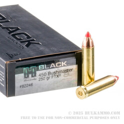 20 Rounds of 450 Bushmaster Ammo by Hornady BLACK - 250gr FTX