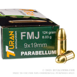 500 Rounds of 9mm Ammo by Turan Battle Pack - 124gr FMJ