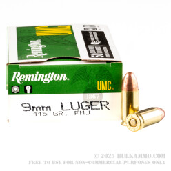 50 Rounds of 9mm Ammo by Remington UMC - 115gr FMJ