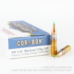 20 Rounds of .300 AAC Blackout Ammo by Corbon - 125gr Polymer Tipped