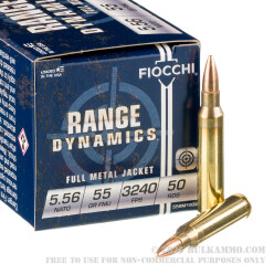 50 Rounds of 5.56x45 Ammo by Fiocchi - 55gr FMJBT M193