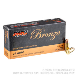 1000 Rounds of .32 ACP Ammo by PMC - 71gr FMJ