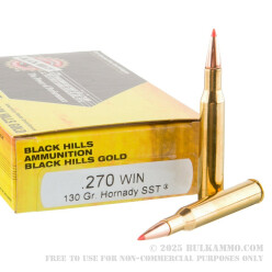 20 Rounds of .270 Win Ammo by Black Hills Gold Ammunition - 130gr Hornady SST