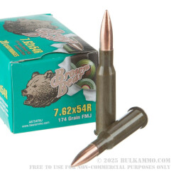 20 Rounds of 7.62x54r Ammo by Brown Bear - 174gr FMJ