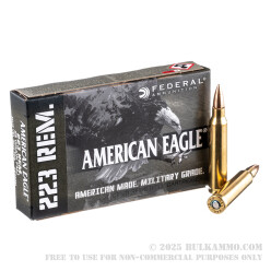 500 Rounds of .223 Ammo by Federal American Eagle Military Grade - 55gr FMJBT