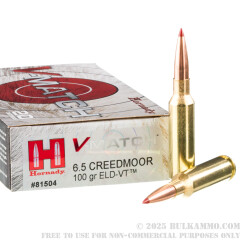 200 Rounds of 6.5 Creedmoor Ammo by Hornady V-Match - 100gr ELD-VT