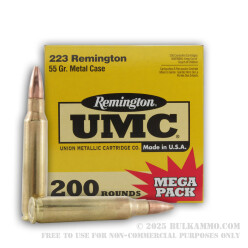 200 Round Mega Pack of .223 Ammo by Remington - 55gr MC