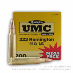200 Round Mega Pack of .223 Ammo by Remington - 55gr MC