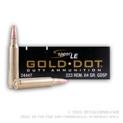 500 Rounds of .223 Ammo by Speer Gold Dot - 64gr SP