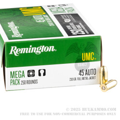 250 Rounds of .45 ACP Ammo by Remington - 230gr MC