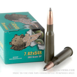 20 Rounds of 7.62x54r Ammo by Brown Bear - 203gr SP