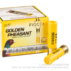 25 Rounds of 20ga Ammo by Fiocchi - 1 1/4 ounce #4 shot