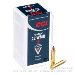 50 Rounds of .22 WMR Ammo by CCI  V-Max - 30gr Polymer Tipped