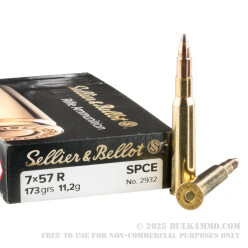 20 Rounds of 7x57mm Rimmed Ammo by Sellier & Bellot - 173gr SP