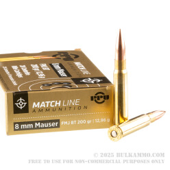 20 Rounds of 8mm Mauser Ammo by Prvi Partizan Match - 200gr FMJBT