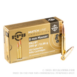 20 Rounds of 8mm Mauser Ammo by Prvi Partizan Match - 200gr FMJBT