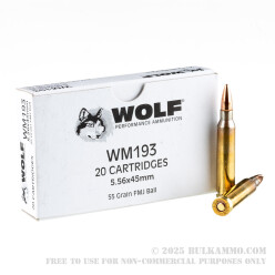 1000 Rounds of 5.56x45 Ammo by Wolf Gold - 55gr FMJ