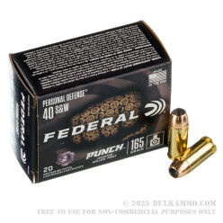 20 Rounds of .40 S&W Ammo by Federal Punch - 165gr JHP