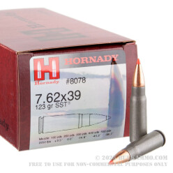 50 Rounds of 7.62x39mm Ammo by Hornady - 123gr SST