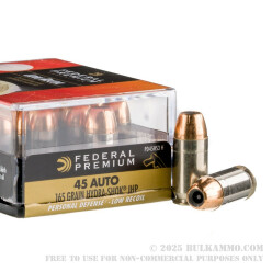 20 Rounds of .45 ACP Ammo by Federal - 165gr Hydra-Shok JHP - Low Recoil